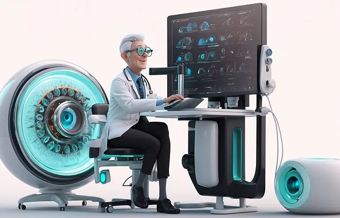 Senior Eye Doctor Interpreting Eye X-Ray Professional 3D Character Illustration image